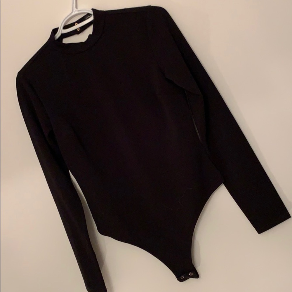 Dynamite Black Long Sleeve Open Back Bodysuit
